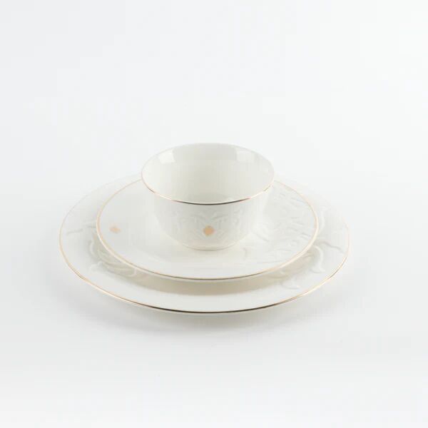 طقم مائدة 18 قطعة من نقش - ابيض وذهبي