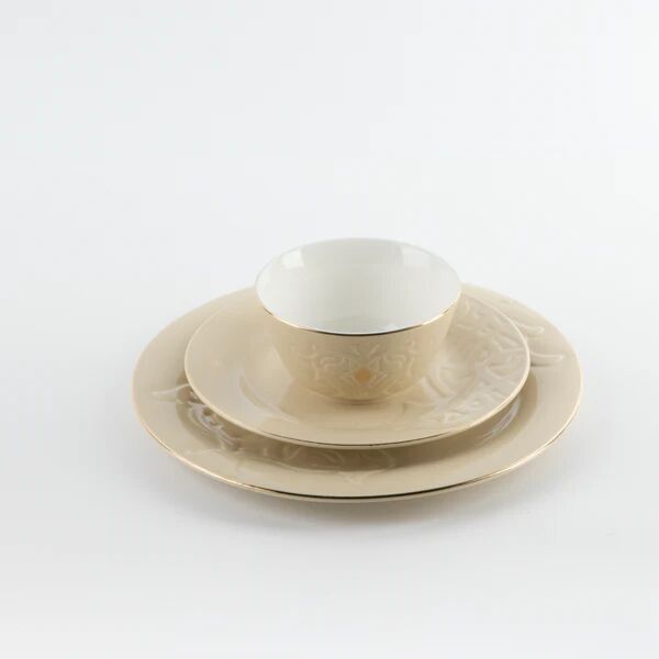 طقم مائدة 18 قطعة من نقش - عاجي وذهبي