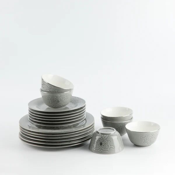 طقم مائدة 18 قطعة من نقش - رمادي وفضي