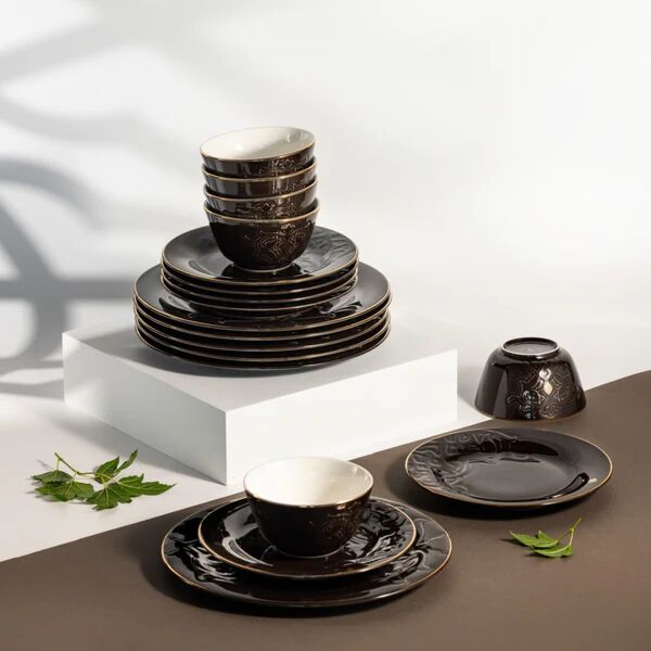 طقم مائدة 18 قطعة من نقش - اسود وذهبي