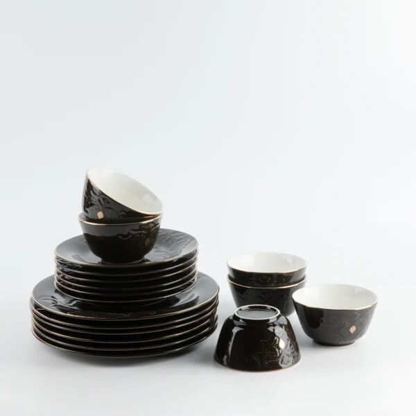 طقم مائدة 18 قطعة من نقش - اسود وذهبي