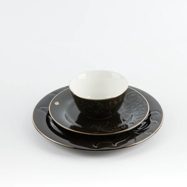 طقم مائدة 18 قطعة من نقش - اسود وذهبي