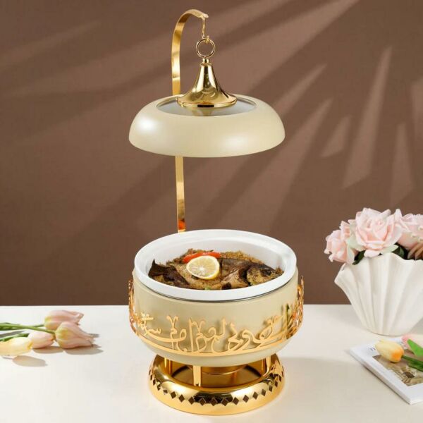 سخان تقديم طعام حجم وسط من جوار - كريمي وذهبي