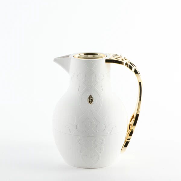 ترمس شاي وقهوة 1 لتر من نقش - ابيض وذهبي