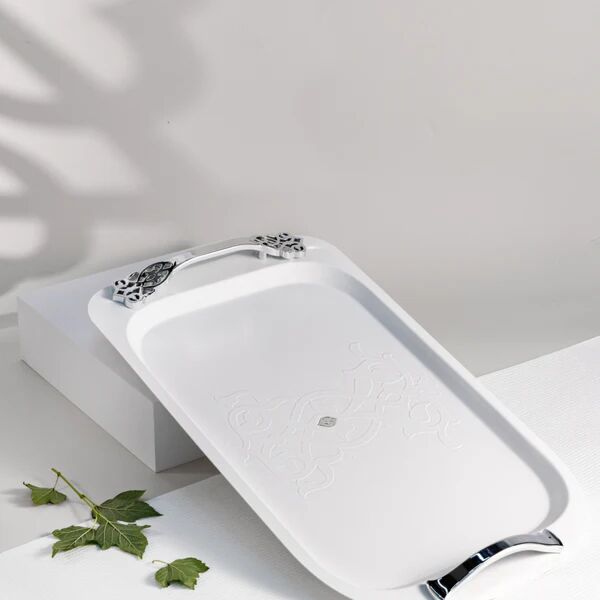 صينية تقديم فاخرة من نقش - ابيض وفضي