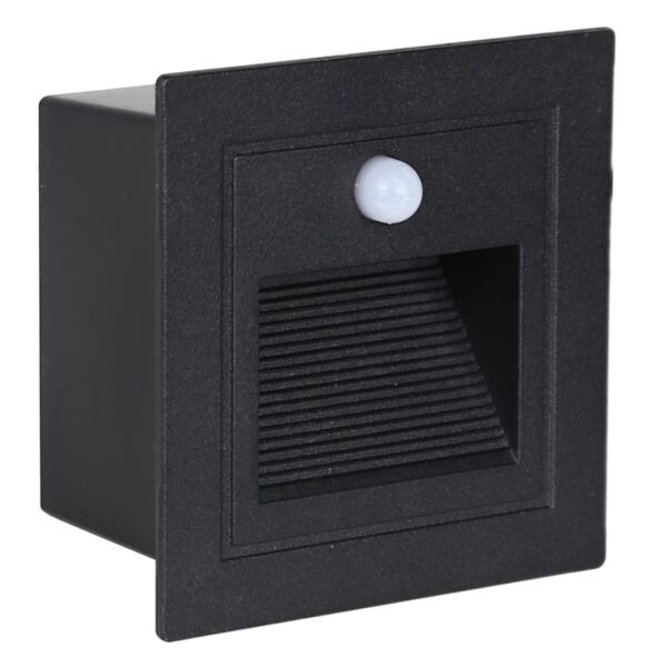 كشاف درج مع حساس حركة لون الانارة اصفر غطاء اسود مربع دفن 7x7 سم