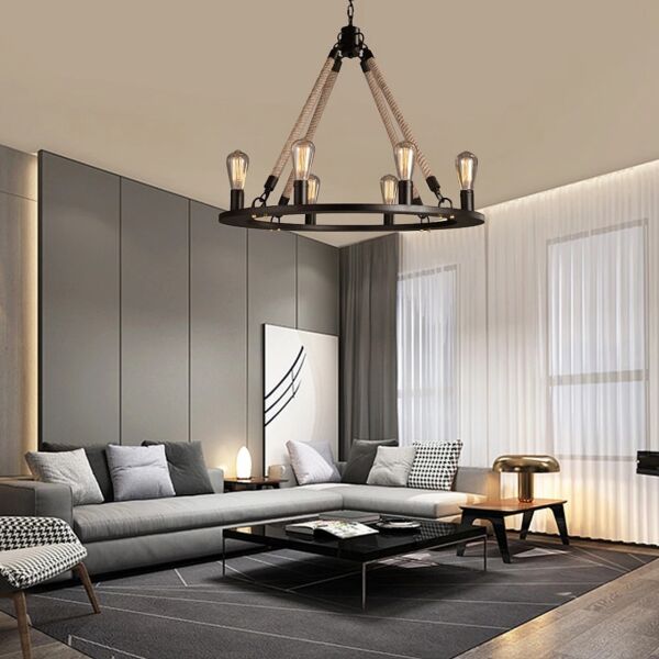 علاقي مودرن حبال ريفي اسود سداسي E27x6L