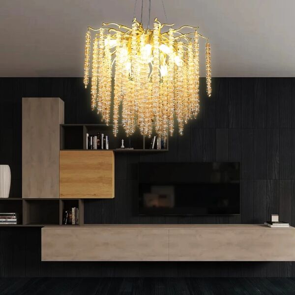 ثريا علاقي مودرن مع شفاف مع عسلي E14 لمبة - ذهبي