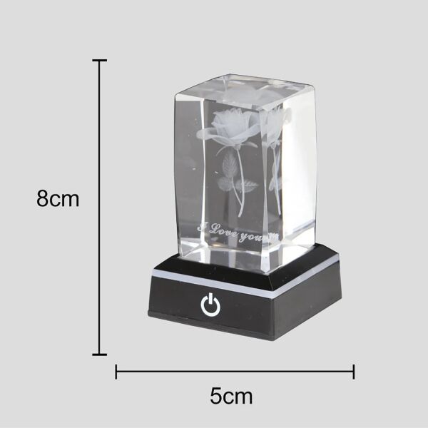 أبجورة طاولة كريستال وردة ثلاثية الأبعاد بالبطارية و يو اس بي - اسود