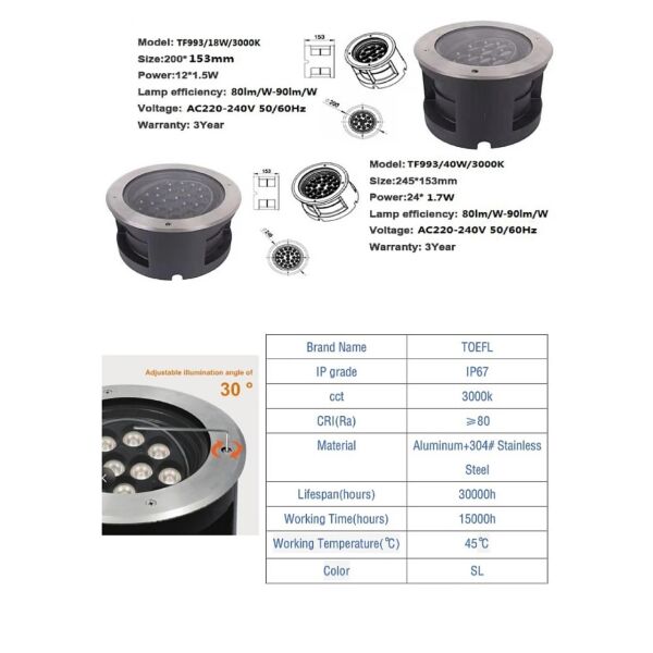 كشاف دفن ارضي 40 واط توفل
