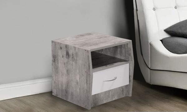 كومودينو مودرن ميشا لون رمادي وأبيض رف مع درج خشب ماليزي