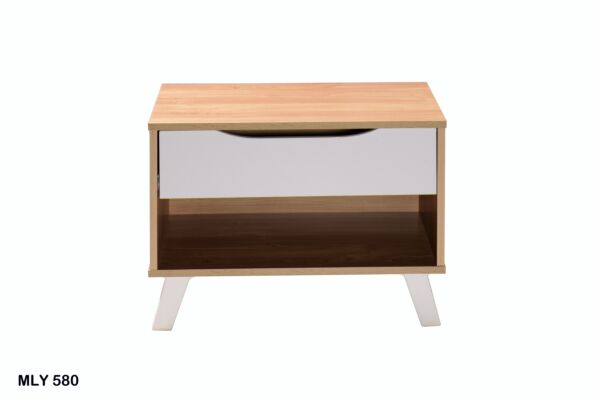 كومودينو مودرن هاتشا لون خشبي وابيض رف مع درج خشب ماليزي