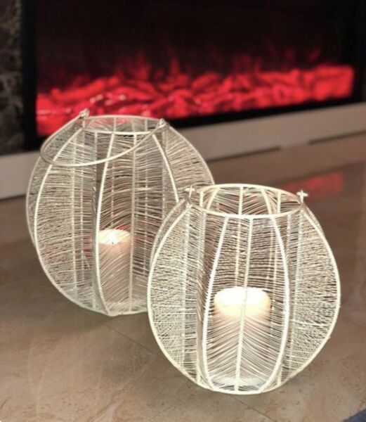 شمعدان وسط شكل قفص -ابيض 