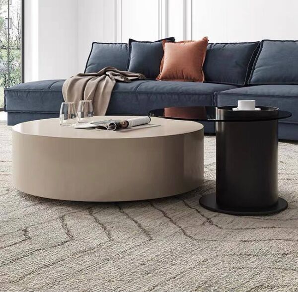 طاولة قهوة مودرن بريانكا 80x60 سم - بيج واسود