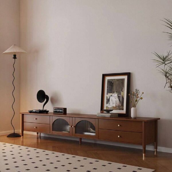 طاولة تلفزيون مودرن اولغا  -  بني فاتح وذهبي