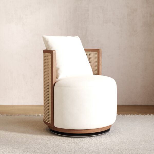 كرسي طعام راتان طبيعي من ويلو - بني وبيج