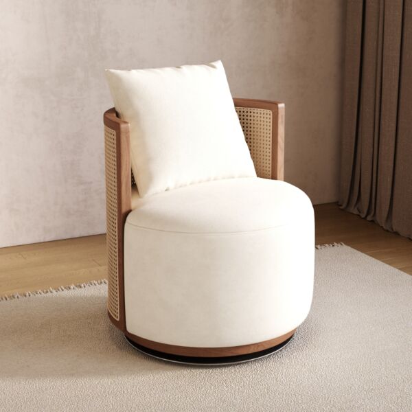 كرسي طعام راتان طبيعي من ويلو - بني وبيج