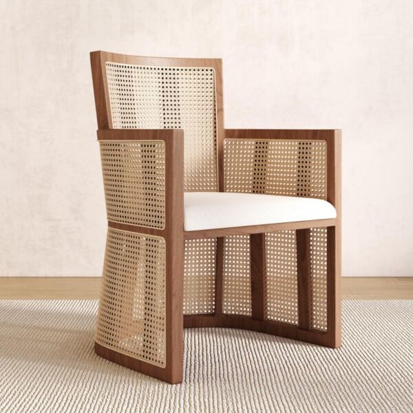 كرسي طعام راتان طبيعي من ويلو قلو - بني وبيج