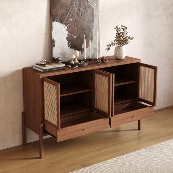 طاولة بوفيه راتان طبيعي من ويلو - بني وبيج