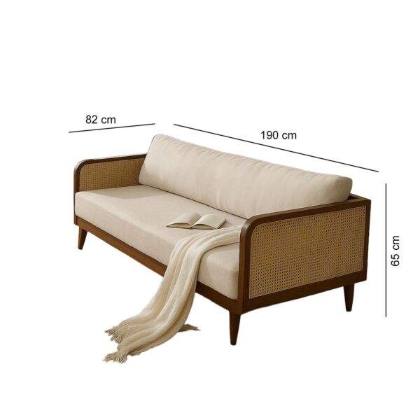 كنبة ثلاثية راتان طبيعي من ويلو - بني وبيج