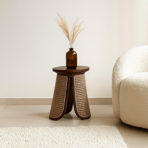 طاولة جانبية راتان طبيعي من ويلو - بني وبيج
