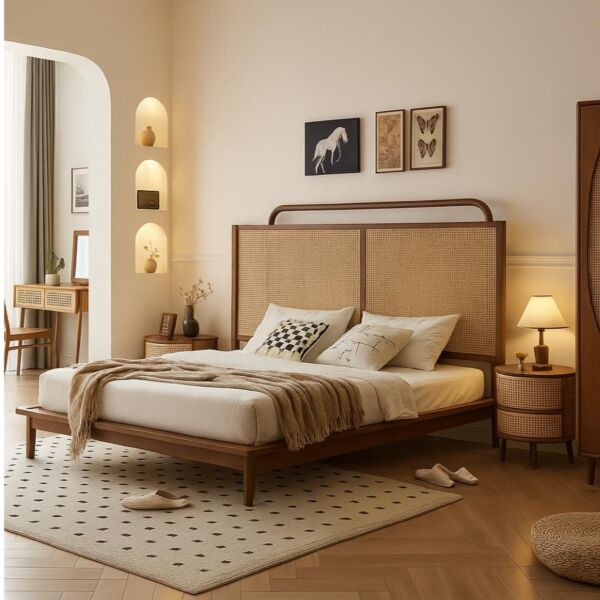 سرير كينغ راتان طبيعي 180×200 سم من ويلو - بني وبيج