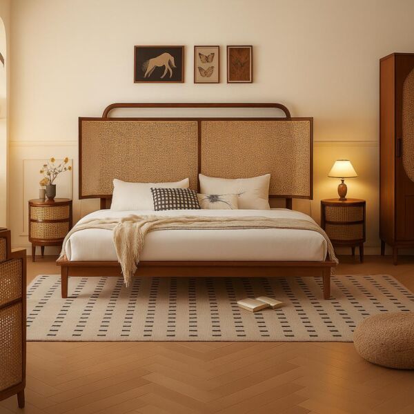 سرير كينغ راتان طبيعي 180×200 سم من ويلو - بني وبيج