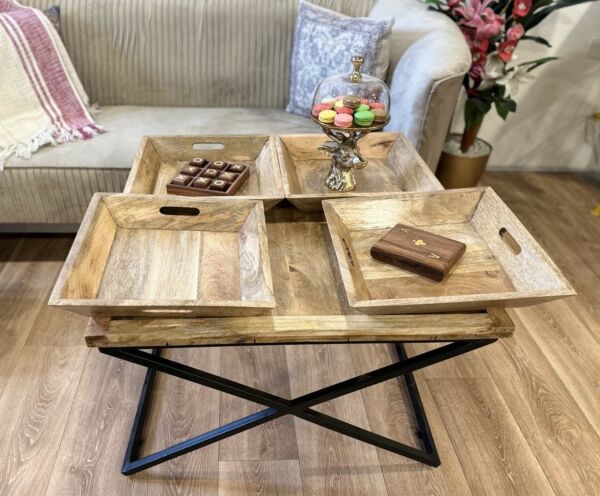 طاولة قهوة خشب طبيعي - اندستيريل  