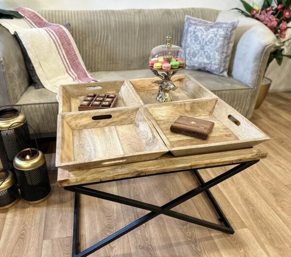 طاولة قهوة خشب طبيعي - اندستيريل  