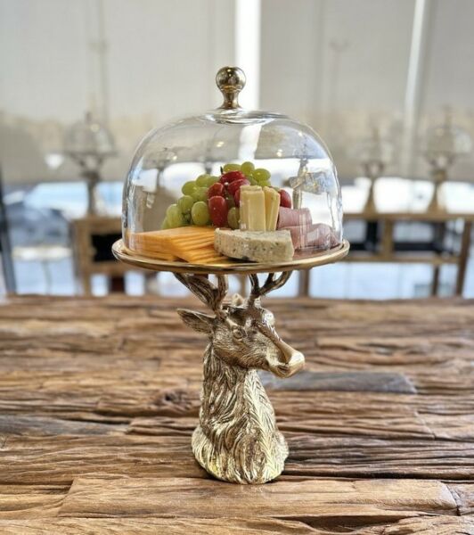 طبق تقديم بقاعدة مرتفعة بقاعدة مجسم غزال مقاس وسط - لون ذهبي