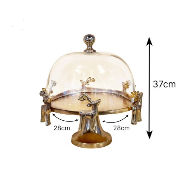 طبق تقديم بقاعدة مرتفعة بحواف مجسم غزلان مقاس كبير - لون ذهبي