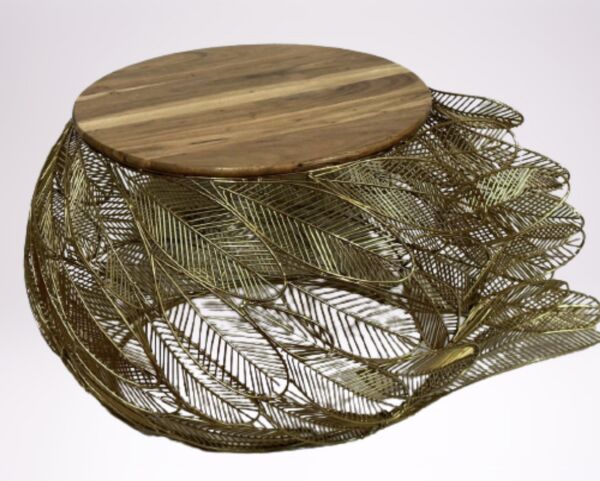 طاولة قهوة  ريشة معدنية وجهية خشب لون ذهبي مقاس صغير - اندستيريل 