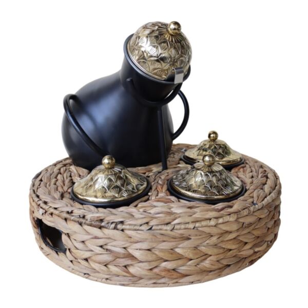 طقم جرة تقديم فول غراس 5 قطع - اسود وقاعدة بيج