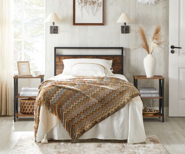 طاولة جانبية هوقا معدن و 3 أرفف خشبية بني و أسود - 40x40x60 سم