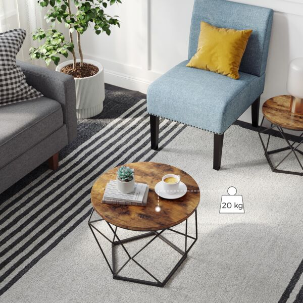  طاولة قهوة دائرية هوقا وودن بورد معدن و سطح خشبي بني و أسود - قطعتين