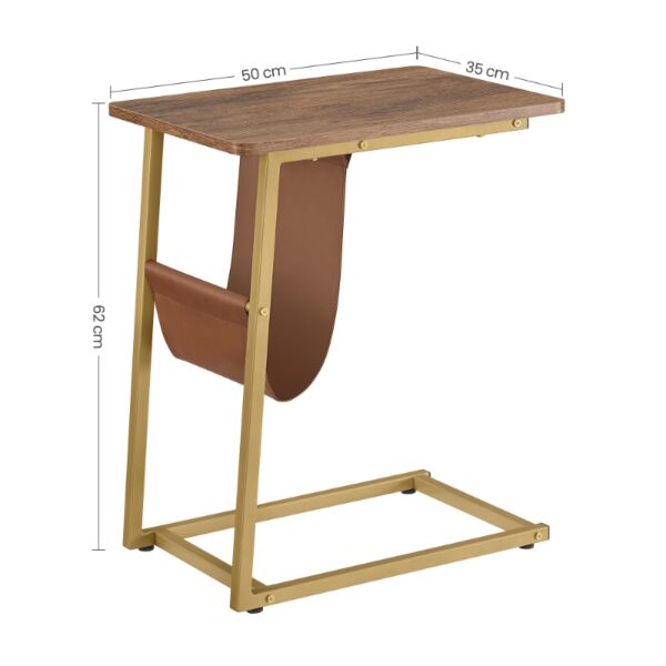 طاولة جانبية هوقا ستيل و سطح خشبي بني وذهبي - 62x50x35 سم