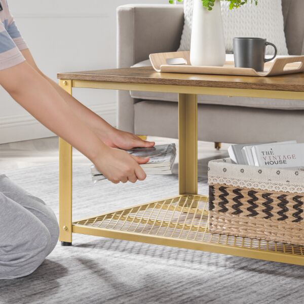 طاولة قهوة فانيل من هوقا- بني وذهبي