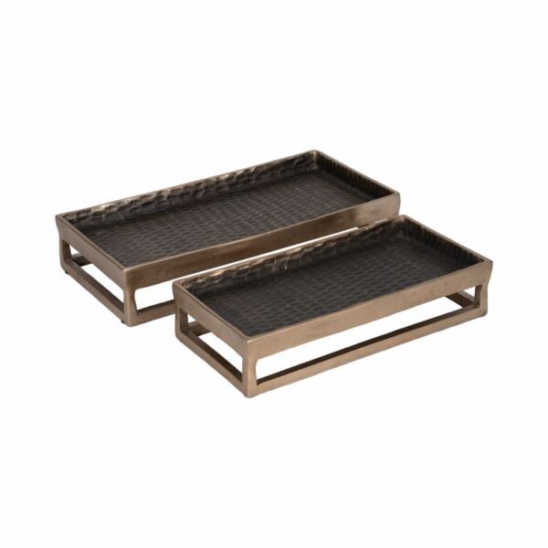 طقم صينية معدني مزخرفة قطعتين - برونزي