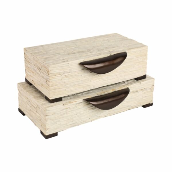 طقم صندوق قطعتين من الراتنج - كريمي