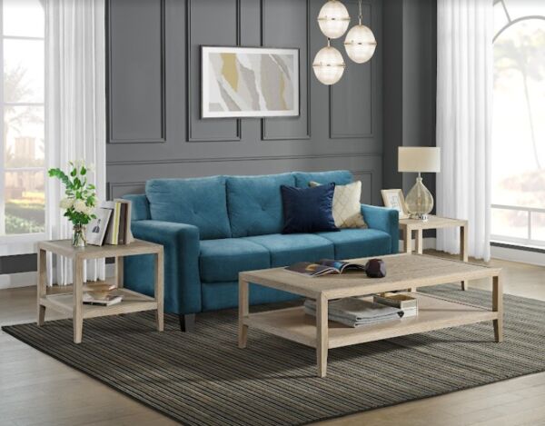 طاولة قهوة من خشب البلوط بلون أبيض مغسول