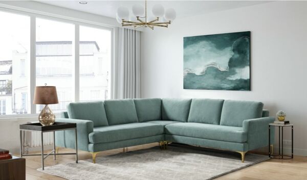 كنب زاوية شكل حرف L بالين - رمادي وذهبي