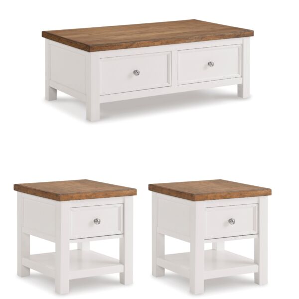 طقم طاولة قهوة 3 قطع ديانا - ابيض وخشبي