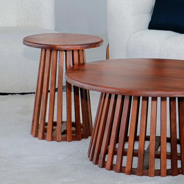 طقم طاولة قهوة وطاولات جانبية 3 قطع خشب طبيعي ليان - بني