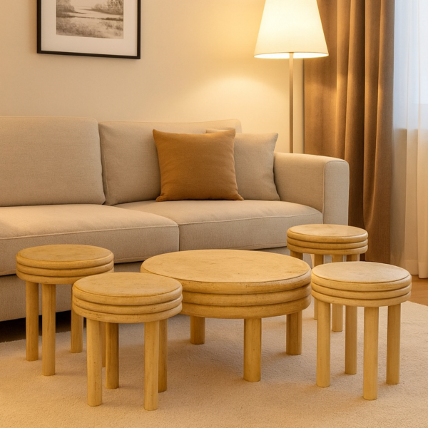 طقم طاولة قهوة وجانبية 5 قطع جبس ليلاس