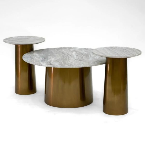 طقم طاولات قهوة وجانبية رخام 3 قطع افنان