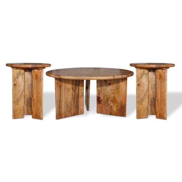 طقم طاولة قهوة وطاولات جانبية 3 قطع خشب طبيعي هندي فبريل - بني فاتح