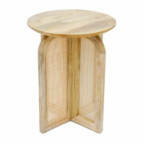 طقم طاولة قهوة وطاولات جانبية خشب طبيعي وراتان كلارا - 3 قطع