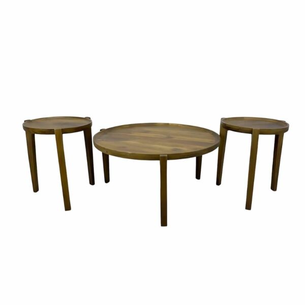 طقم طاولة قهوة وطاولات جانبية خشب هندي طبيعي 3 قطع ميناس - عسلي