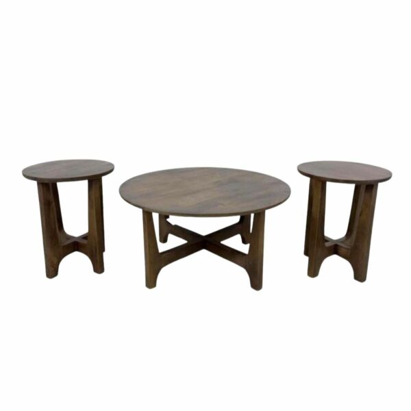 طقم طاولة قهوة وطاولات جانبية خشب هندي طبيعي 3 قطع ريبا