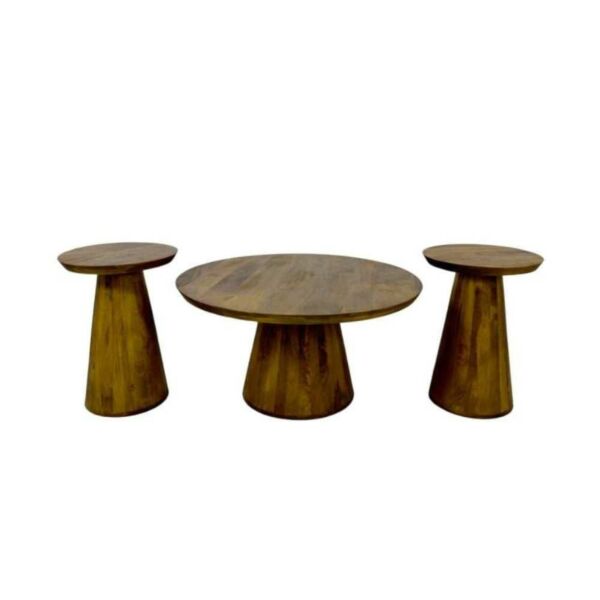 طقم طاولة قهوة وطاولات جانبية خشب هندي طبيعي - 3 قطع